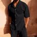 Men's Clothing New Style Corduroy Casual Lapel Shorts Suit Sports Men's Solid Color T Shirt Shorts Running Training Suit_viptrois.com