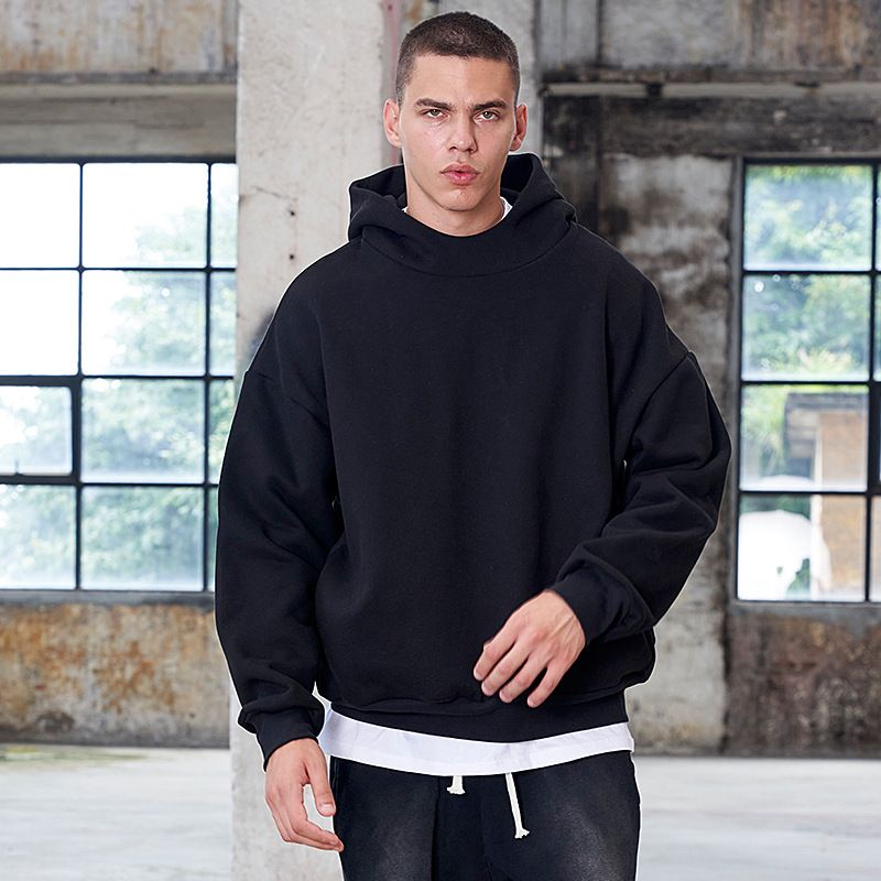Men's Clothing Men's Oversized Fleece Hoodie With Drop Shoulder - Heavyweight Cotton Blend Pullover Sweatshirt For Streetwear Fashion_viptrois.com