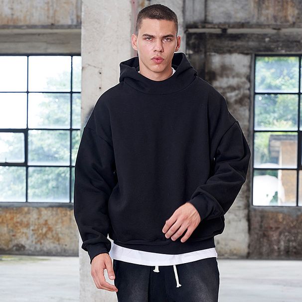 Men's Clothing Men's Oversized Fleece Hoodie With Drop Shoulder - Heavyweight Cotton Blend Pullover Sweatshirt For Streetwear Fashion_viptrois.com