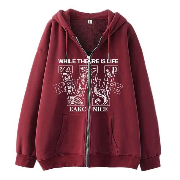 Men's Clothing Trendy And Simple Design White W Hollow Letter Print Zipper Sweater Casual Loose Sweater Cardigan Jacket_viptrois.com
