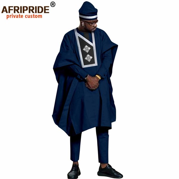 Men's clothing African Men's dress four-piece set coat + top + pants + hat_viptrois.com