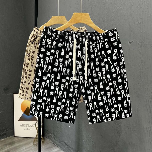Men Women Style Cartoon Rabbit Head Print Summer Casual Shorts Trendy Five Point Beach Outerwear_viptrois.com