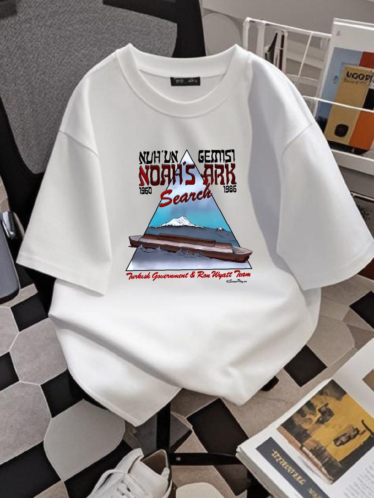 Vintage Noahs Ark T Shirt Adult Medium Beige Graphic Short Sleeve Mens Streetwear Soft Homme Designer Clothes Graphic Comfortable Fashion_viptrois.com