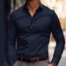 Men's Clothing Men's Business Lapel Shirt Solid Color Long Sleeved Casual Shirt Non Iron Suit Shirt_viptrois.com