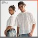 Men's Clothing Trendy New Men's Lace Mesh Short Sleeved Loose Casual Perspective Men's Round Neck T Shirt_viptrois.com