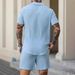 Men's Solid Color Shirt Casual Loose Short Sleeved Shorts Beach Suit_viptrois.com