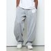 Streetwear Letter Print Jogger Pants – High Waist Drawstring Casual Trousers For Men & Women (Grey/White)_viptrois.com