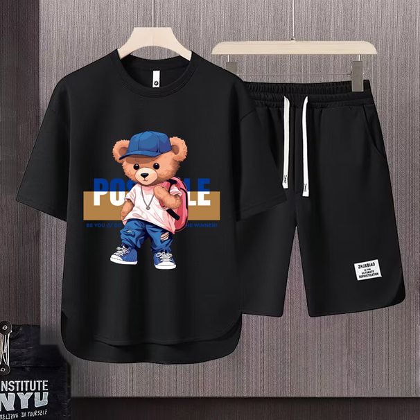 Men's Clothing 2024 Waffle Casual Summer Suit Men's Loose Teen Short sleeved T shirt Shorts Handsome Two piece Suit_viptrois.com