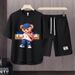 Men's Clothing 2024 Waffle Casual Summer Suit Men's Loose Teen Short sleeved T shirt Shorts Handsome Two piece Suit_viptrois.com