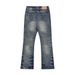Distressed Washed Denim Jeans For Men - Vintage American Style Wide Leg Flared Bootcut With Tie-Dye & Crease Details_viptrois.com