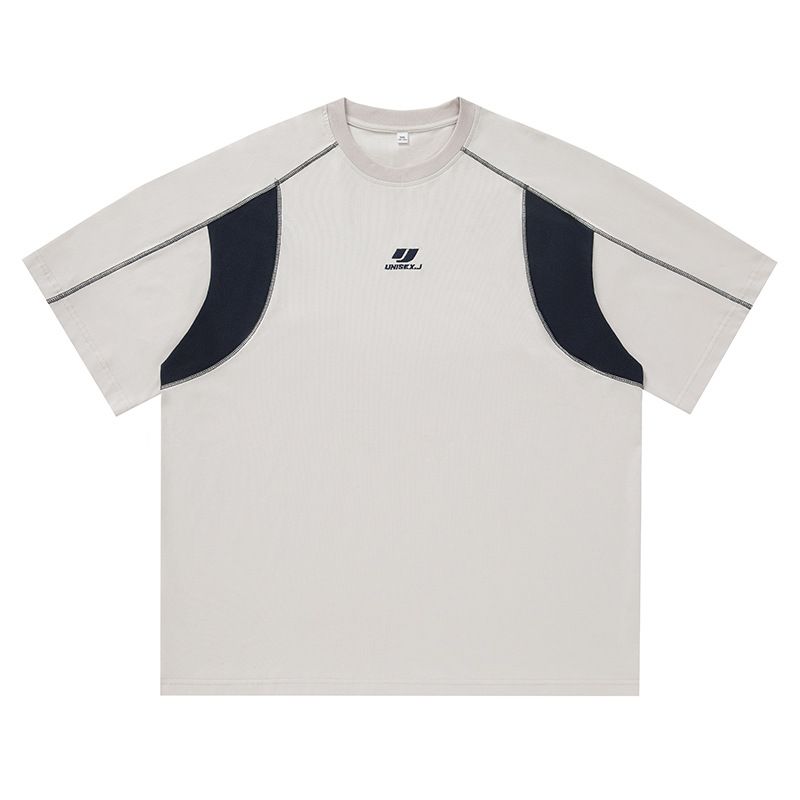 Men's Clothing Embroidered Cotton Short Sleeved T Shirt For Men Summer New Style Contrast Color Open Stitching Design Trendy Brand T Shirt_viptrois.com
