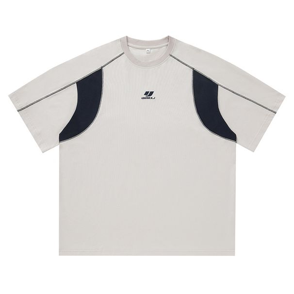 Men's Clothing Embroidered Cotton Short Sleeved T Shirt For Men Summer New Style Contrast Color Open Stitching Design Trendy Brand T Shirt_viptrois.com