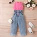 Mother & Kids Children's Clothing Girls Summer Pit Solid Color Sleeveless Off Shoulder Pullover Ripped Denim Trousers Two Piece Set_viptrois.com