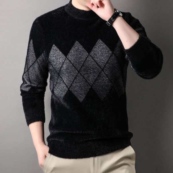 New High-quality Thickened Faux Mink Fur Men's Sweater For Middle-aged And Young People, Casual Diamond Shaped High Elasticity Knitted Sweater_viptrois.com