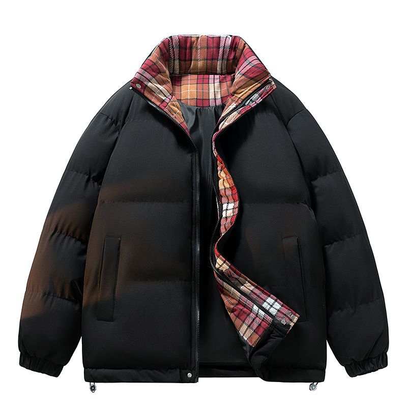 Stand-up Collar Plaid Placket Cotton-padded Clothes For Men And Women, Bread Clothes, Cotton-padded Jackets For Men._viptrois.com