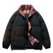 Stand-up Collar Plaid Placket Cotton-padded Clothes For Men And Women, Bread Clothes, Cotton-padded Jackets For Men._viptrois.com