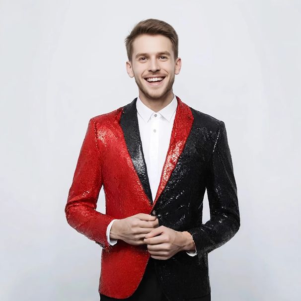 Loom European And American Performance Dress Reversible Gold Sequin Korean Suit Nightclub Men's Wear Host Emcee Studio Jacket_viptrois.com