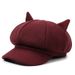 Autumn Winter New Cute Cat Ear Octagonal British Wool Beret Women's Solid Color Trendy Artist Hat_viptrois.com