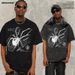 Men's Clothing 2025 Cross Border Summer Y2K Spider Washed Old American Street Print 300g High Weight Short Sleeved T Shirt Top_viptrois.com