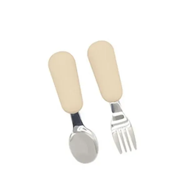 Baby Silicone Tableware Set Children Utensil Stainless Steel Toddler Dinnerware Cutlery Cartoon Infant Food Feeding Spoon Fork_viptrois.com