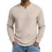 Men's Clothing Slim Fit Long Sleeve V-Neck T-Shirt For Autumn, Breathable Waffle Knit Fabric, Casual Basic Top (White, Gray, Black, Burgundy, Khaki)_viptrois.com