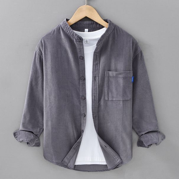 Autumn Loose Corduroy Long Sleeved Shirt For Men, Japanese Retro Stand Up Collar Versatile Men, Pure Cotton Jacket Shirt_viptrois.com