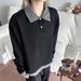 Old Money Wind Fake Two-piece Splicing Plaid Lapel Long Sleeve Shirt Sweater Men's Anti-Wrinkle High Intelligence Heavy Shoulder T-Shirt_viptrois.com