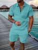 Men's Clothing Menswear New Independent Station Supply Casual Contrast Color Polo Zip Lapel Shirt Short Sleeve Set_viptrois.com