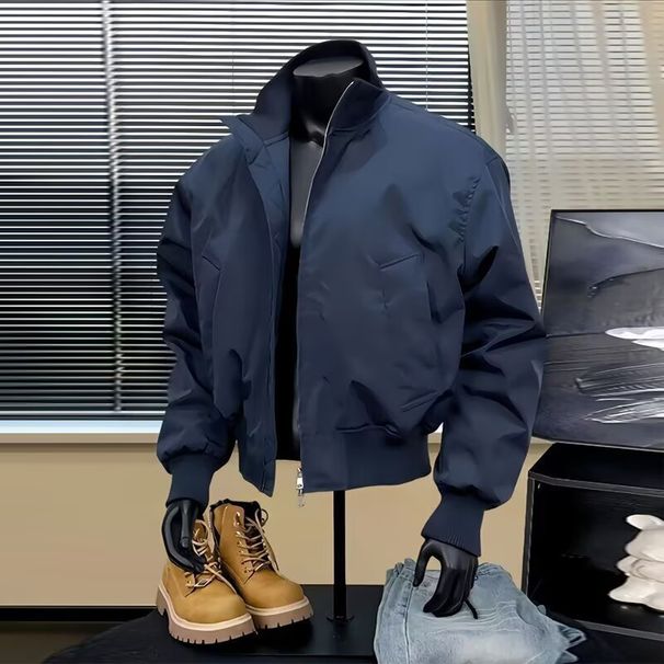 Stand Collar Baseball Jacket, Cotton Jacket, Men's Versatile Bread Jacket, Silhouette Pilot Jacket_viptrois.com