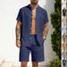 Men's Clothing Summer Linen Cardigan Shirt And Beach Shorts 2 Piece Casual Set Short Sleeved Clothing_viptrois.com