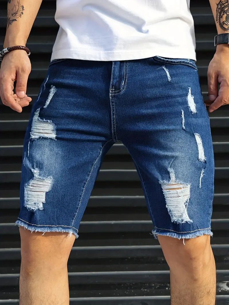 Men's Clothing Point Denim Casual Shorts Summer Men's PantsSlim Men's Denim Shorts 5 Points Hole_viptrois.com
