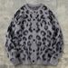 Men's Clothing American High Street Leopard Print Cardigan Sweater For Men And Women Streetwear Leopard Print Cardigan - Oversized Knit Sweater (Gray)_viptrois.com