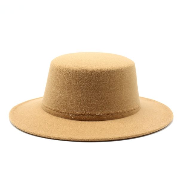 British style flat top hat autumn and winter parent child large brim gentleman hat men's fashion woolen hat_viptrois.com