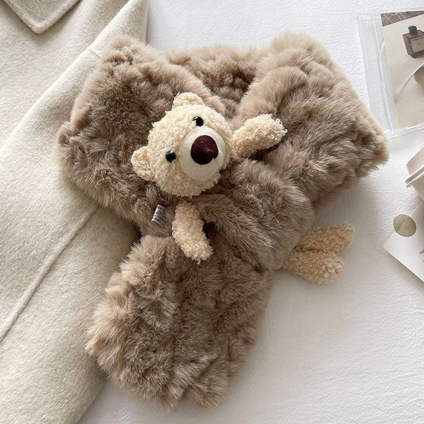 Soft and creamy fluffy little bear fur scarf women in winter, thickened plush for children, warm cross scarf, cute girl_viptrois.com