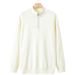 Men's Slim Fit Tencel Knit Sweater With Half-Zip Collar, Breathable & Comfortable Pullover For Autumn/Winter, Casual White Knit Top For Urban Style_viptrois.com