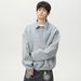 Monochrome Man- 380G Heavyweight Textured Turn-Down Collar Sweatshirt For Men, Autumn Oversized Retro Light Old Money Long Sleeve_viptrois.com