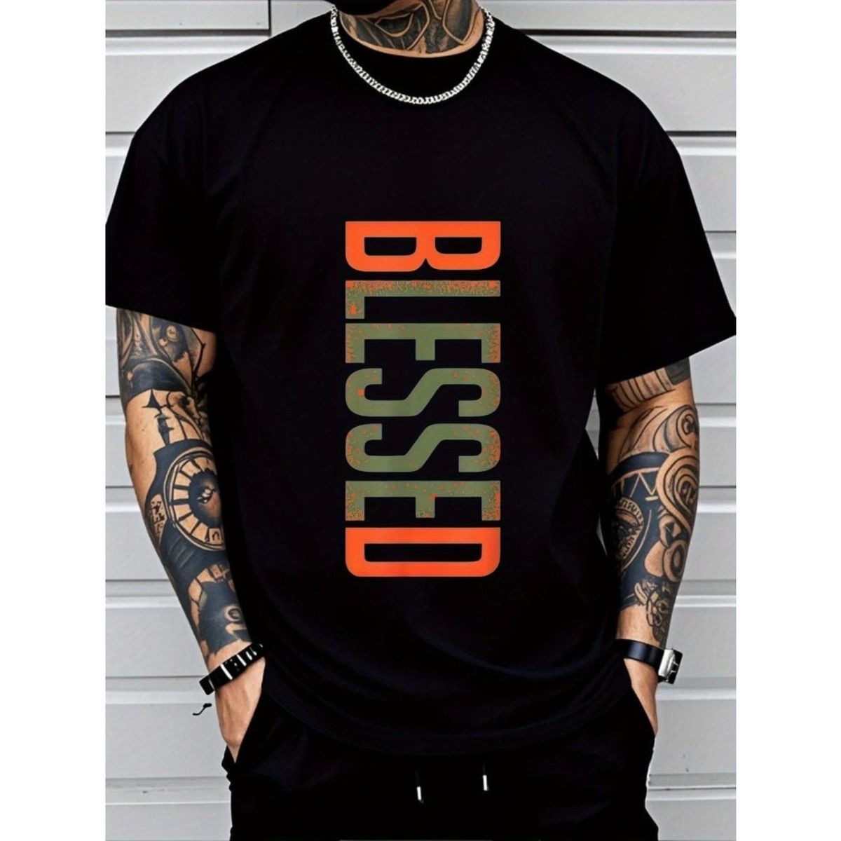 Casual Cuello Redondo Hombre Talla Grande Patrón Geométrico, Tejido Algodón Suave, Estiramiento Medio - Camiseta De_viptrois.com