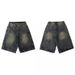 Men's Clothing American Street Fashion Brand Loose Distressed Washed Denim Shorts Men's Mid Length Pants Simple Basic Summer Shorts Men_viptrois.com