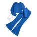 Girls Knitted Suits Children's Clothing Spring New Models Children's Striped Long Sleeved Tops Flared Pants Two Piece Suit_viptrois.com
