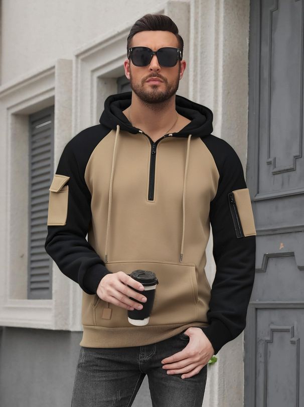 Men's Zip-Up Hooded Sweatshirt With Arm Pockets - Thick Fleece Lining, Winter Casual Pullover For Outdoor & Gym_viptrois.com