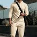 Men's Casual Suit Outdoor Long Sleeve Hooded Pants Set Solid Color Waffle Pattern_viptrois.com
