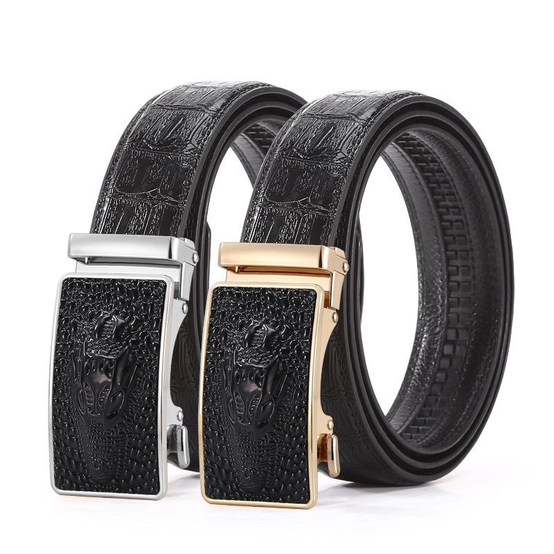 Men's belt alloy leather automatic buckle advanced sense men's fashion commuter business belt_viptrois.com