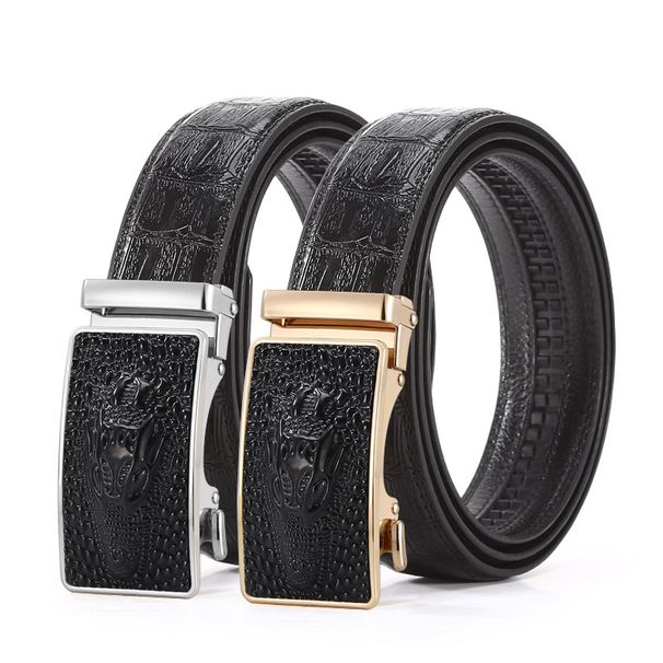 Men's belt alloy leather automatic buckle advanced sense men's fashion commuter business belt_viptrois.com