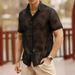 Men's Clothing Rose Flower Mesh See Through Button Short Sleeved Casual Vacation Shirt_viptrois.com