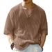 2025 Summer New Mid Sleeve Pit Striped Sweater Elastic Casual Loose V Neck T Shirt_viptrois.com