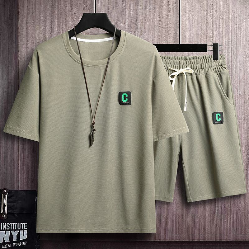 Men's Clothing Waffle Short Sleeved T Shirt Men's Summer Ice Silk Shorts Short Sleeved T Shirt Casual Sports Large Size Suit Men's Clothing Trend_viptrois.com