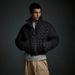 Men's Short Puffer Jacket – Winter Plaid Quilted Coat, Stand Collar Loose Fit Polyester Warm Outerwear (M-XXL, Black-Grey Check)_viptrois.com