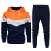 Men's casual sports suit spring and autumn hooded splicing sweatshirt with solid color sweatpants casual and comfortable two-piece suit_viptrois.com