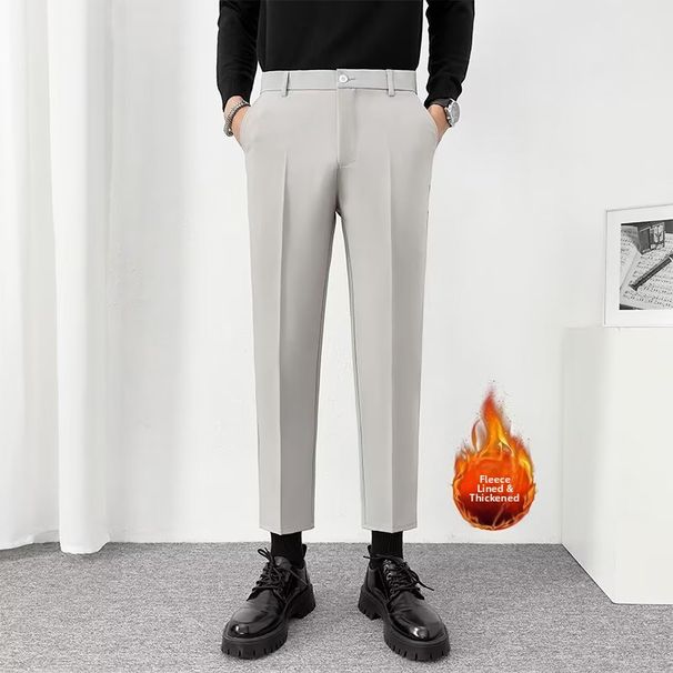 Men's Korean Style Slim Fit Cropped Trousers Casual Long Pants Drape Trendy Autumn Winter New_viptrois.com