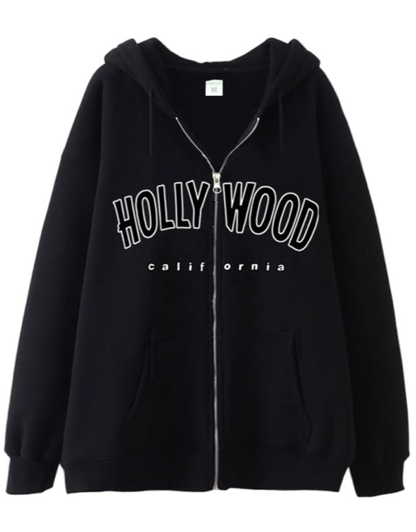 High Street Gothic HOLLY WOOD Printed Cardigan Sweatshirt Couple Trendy Loose Hooded Jacket_viptrois.com